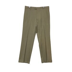Jos A Bank Mens 100% Wool Pleated Cuffed Dress Pants Olive Green 37x31 Tailored